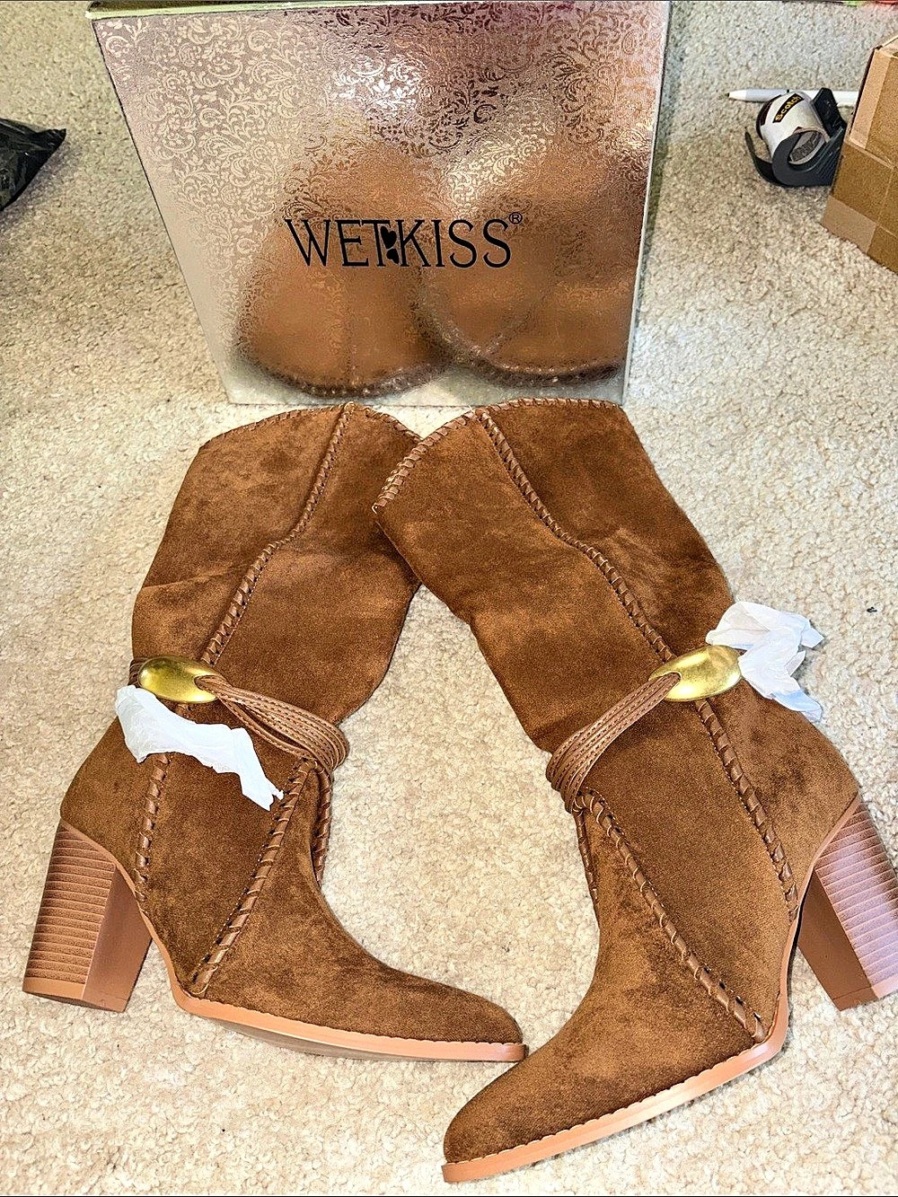 Wetkiss Western Cowboy Boots Western Heeled Cowboy Boots Brown US 7 NWT